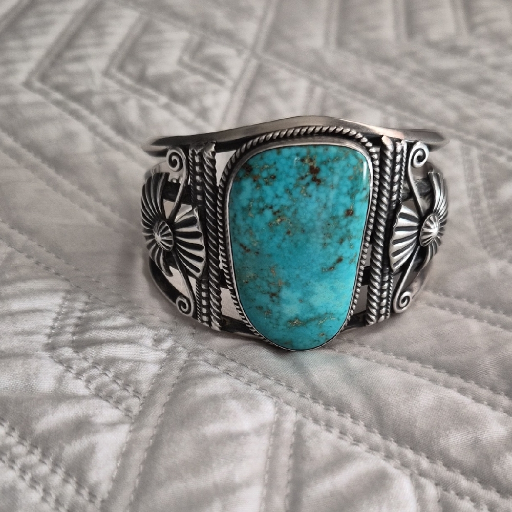 Native American Turquoise Silver Cuff Bracelet